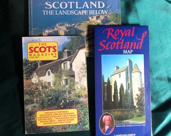 Scotland The Landscape Below A Book Of Over 30 Colour Postcards, Plus Royal Scotland Map, Bonus The Scot’s Magazine, Scottish History.