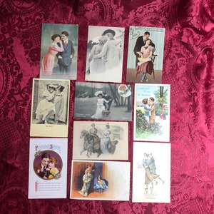 Antique Picture Postcards, 10 Genuine Old Picture Postcards Featuring Romantic Couples, Victorian Courtship, Turn of The Century Romance.