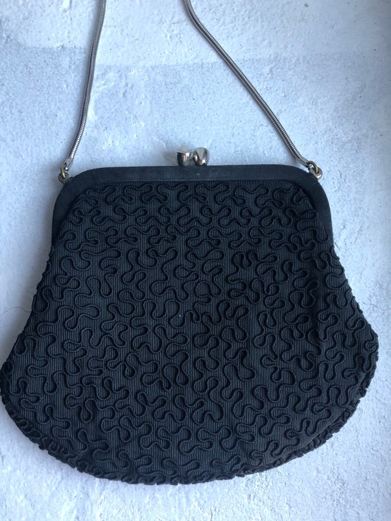 Vintage Black Fabric Handbag, 1940's, Made In New… - image 2