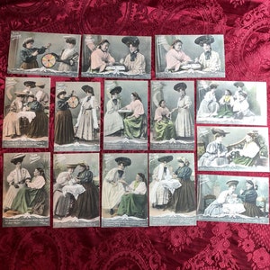 Cartes postales anciennes, ensemble de 14 cartes postales anciennes sur le thème de la voyance, Angleterre victorienne, rare et historique