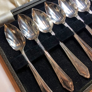 Art Deco Silver Plated Fruit Spoons, Set of 6,