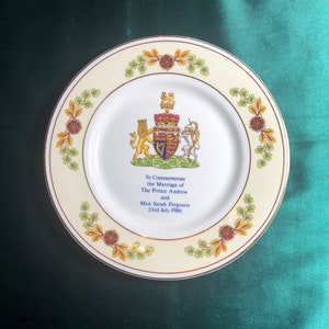Vintage 1986 Staffordshire China Plate to  Commemorate The Wedding Of Prince Andrew And Miss Sarah Ferguson, Royalty Momento.