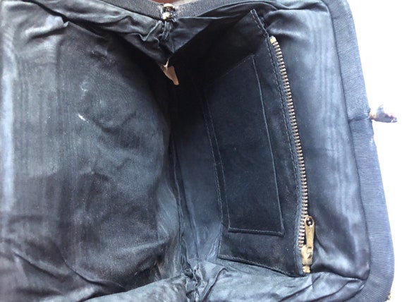 Vintage Black Fabric Handbag, 1940's, Made In New… - image 9