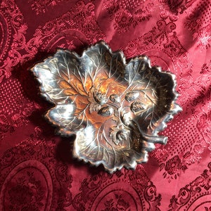 Vintage Silver Plated Decorative Serving Plate, Strawberry Pattern, Shaped Like a Leaf, Viners Silver Plate, Made in England.