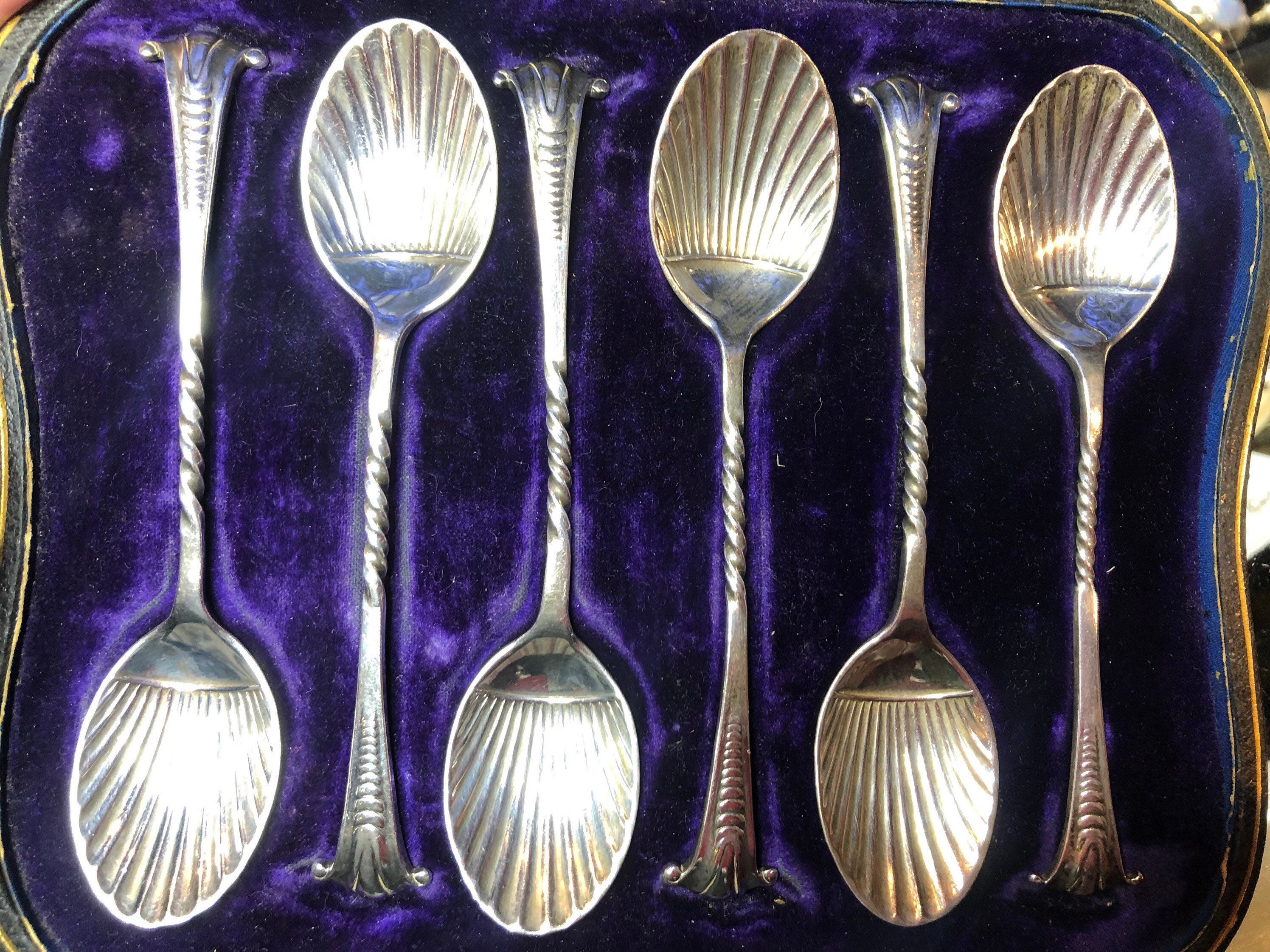 アンティーク スターリング シルバー ティースプーン、ボックス セット