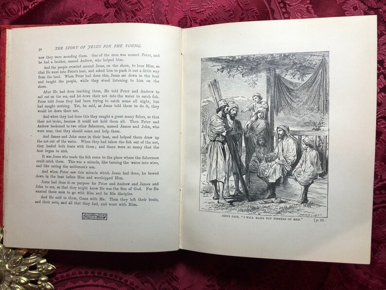 May include: A black and white illustration of Jesus speaking to Peter and Andrew, two fishermen, on a boat. The text in the image reads "Jesus said, 'I will make you fishers of men.'"