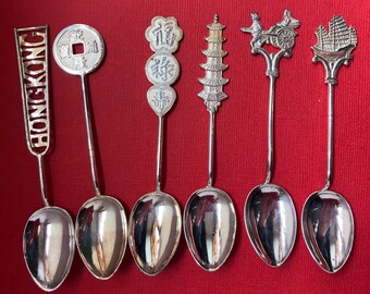 香港のヴィンテージ銀スプーン、東洋の華やかなお土産ティースプーン6