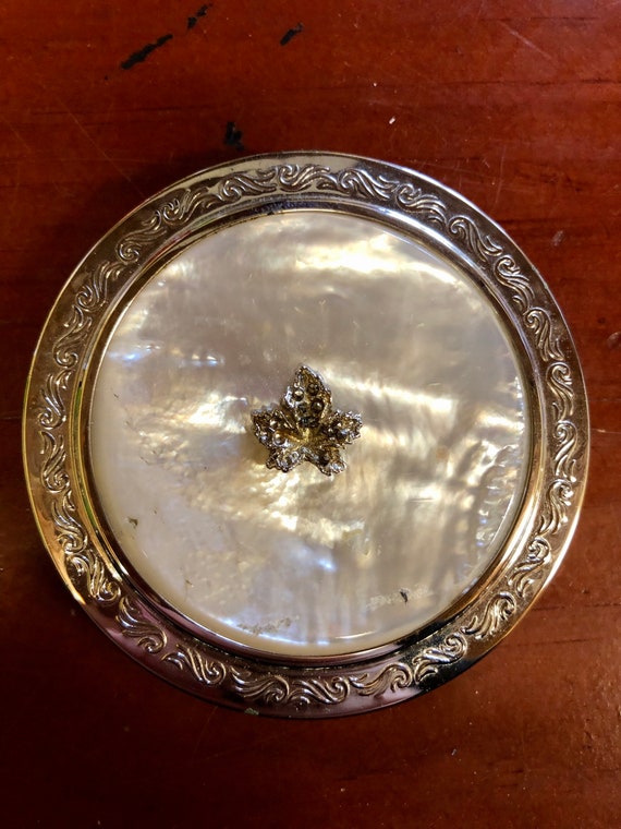 Vintage Mother of Pearl Powder Compact! With Marca