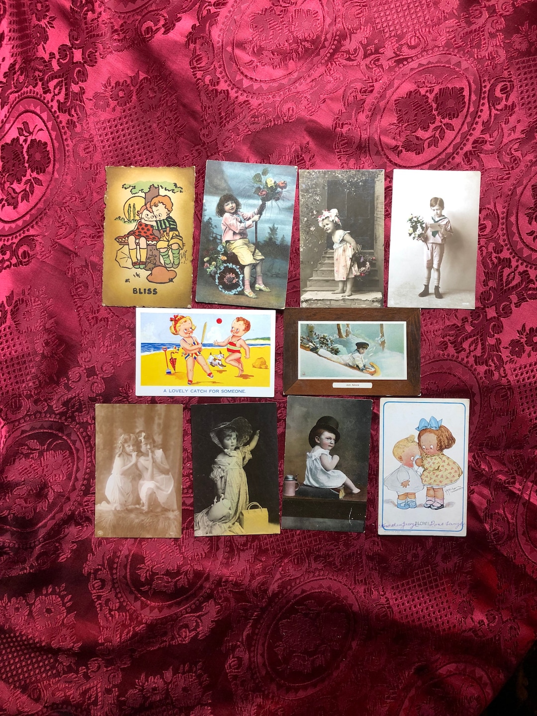 Ten Antique Picture Postcards All Featuring Children, Genuine Early