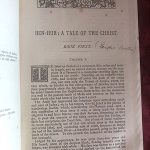 Ben-Hur A  Tale Of The Christ, An Antique Book by Lew Wallace, Classic Story, Early Edition Circa 1890&#39;s, Christian Literature