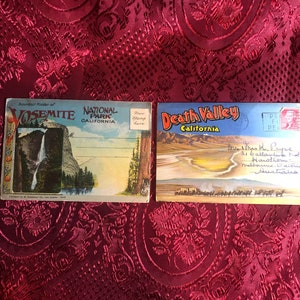 Vintage Souvenir Postal Booklets, Death Valley & Yosemite National Park, California History, Famous Landmarks, Tourist Ephemera.