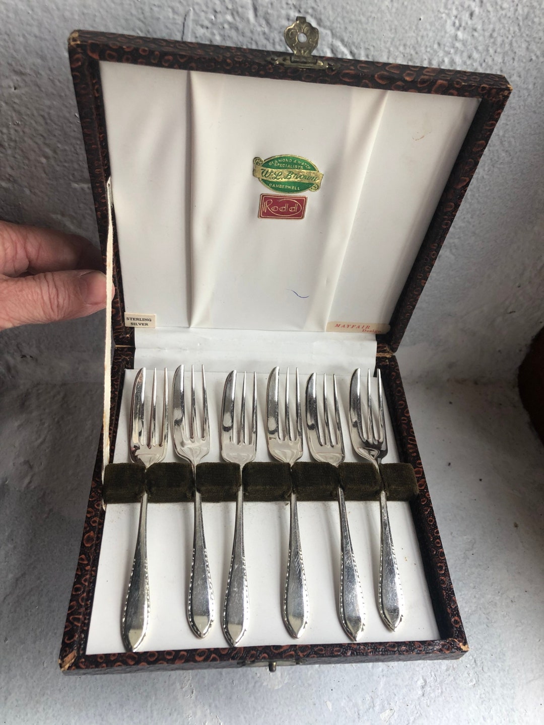 Vintage Cake Forks, 6 Silver Plate Dainty Dessert Forks, Boxed, Stamped