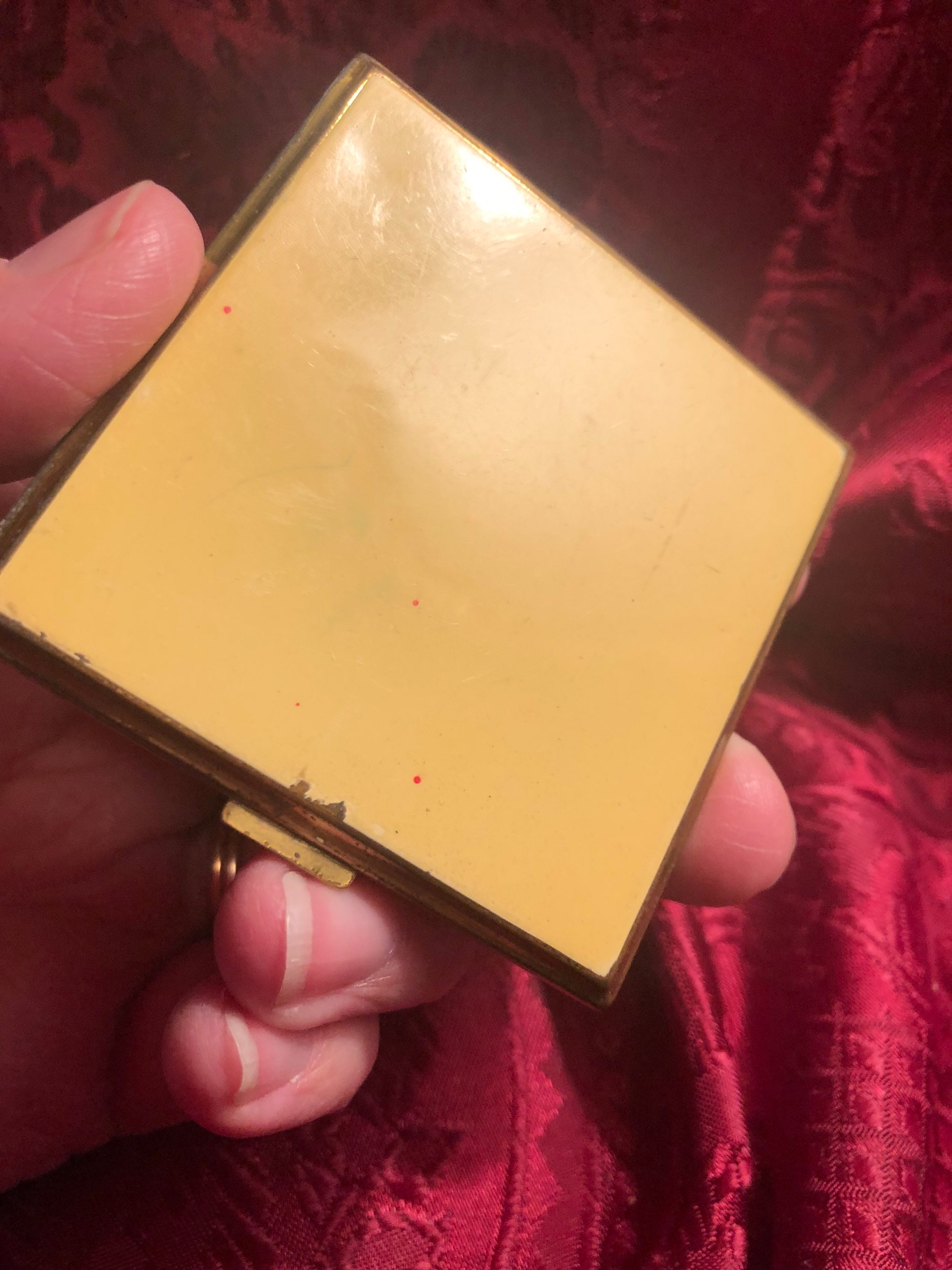 Art Deco Square Powder Compact, Elegant Black and Yellow