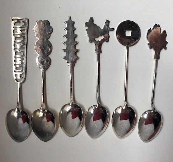 香港のヴィンテージ銀スプーン、東洋の華やかなお土産ティースプーン6