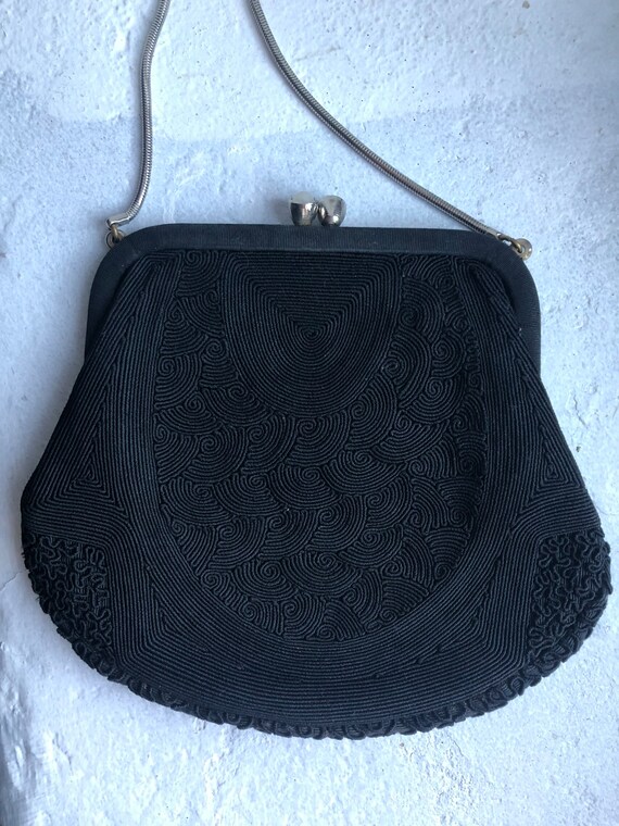 Vintage Black Fabric Handbag, 1940's, Made In New… - image 6