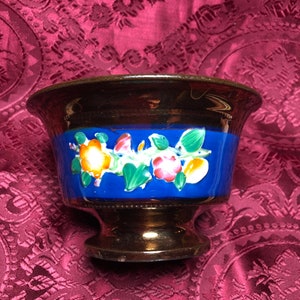 Antique Copper Lustre Floral Bowl, Old British Earthenware.
