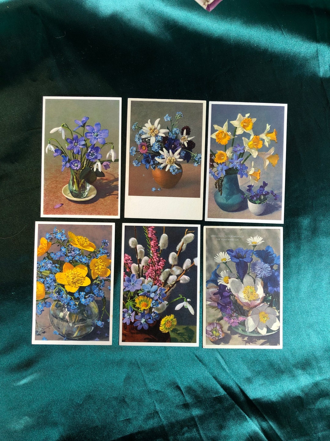 Set of 6 Vintage Postcards, Flowers of Switzerland, Colourful, Floral ...