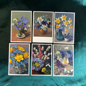 Set of 6 Vintage Postcards, Flowers of Switzerland, Colourful, Floral Arrangements, Collecable Postcards, Floristry.