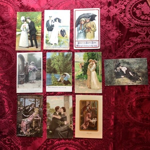Antique Picture Postcards, 10 Genuine Old Picture Postcards Featuring Romantic Couples, Victorian Courtship, Turn of The Century Romance.
