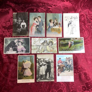 Antique Postcards, 10 Genuine Antique Picture Postcards, Romantic Couples, Turn of The Century Romance, Historic Fashions.,