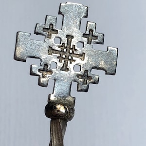 Antique silver Jerusalem Spoon, Arab Coin Bowl, Old Holy Land Souvenir, Christian Cross Finial, Small Collectable Teaspoon.