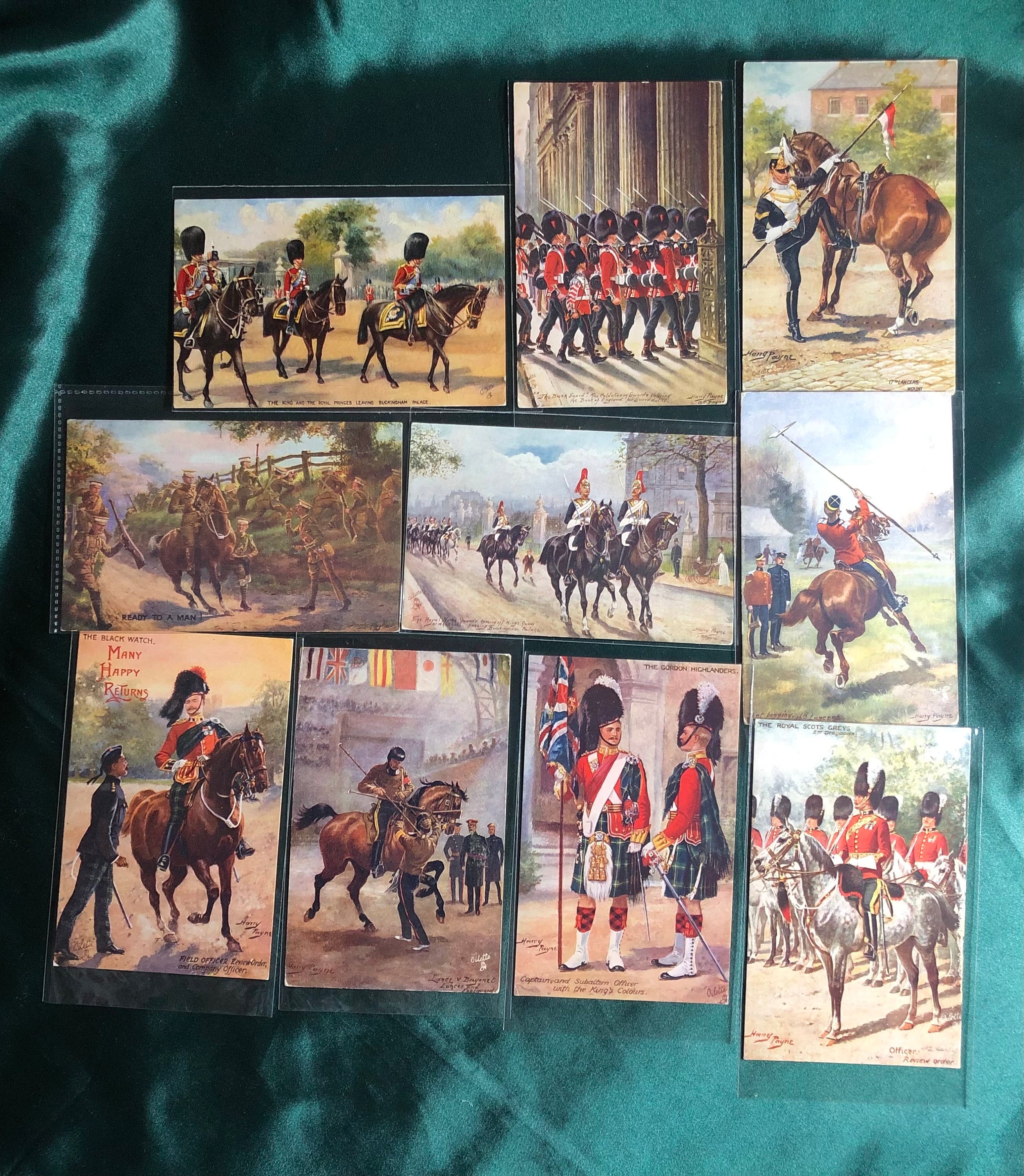 Rare Antique Postcards, Raphael Tuck & Sons, 10 Military Themed Cards From Old England, Collectable Militaria, Dragoons.