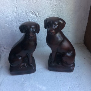 Charming Pair Of Dog Bookends, Canine Statuettes, Handsome, Heavy, Resin Collectables, Labrador Puppies, Ornaments.