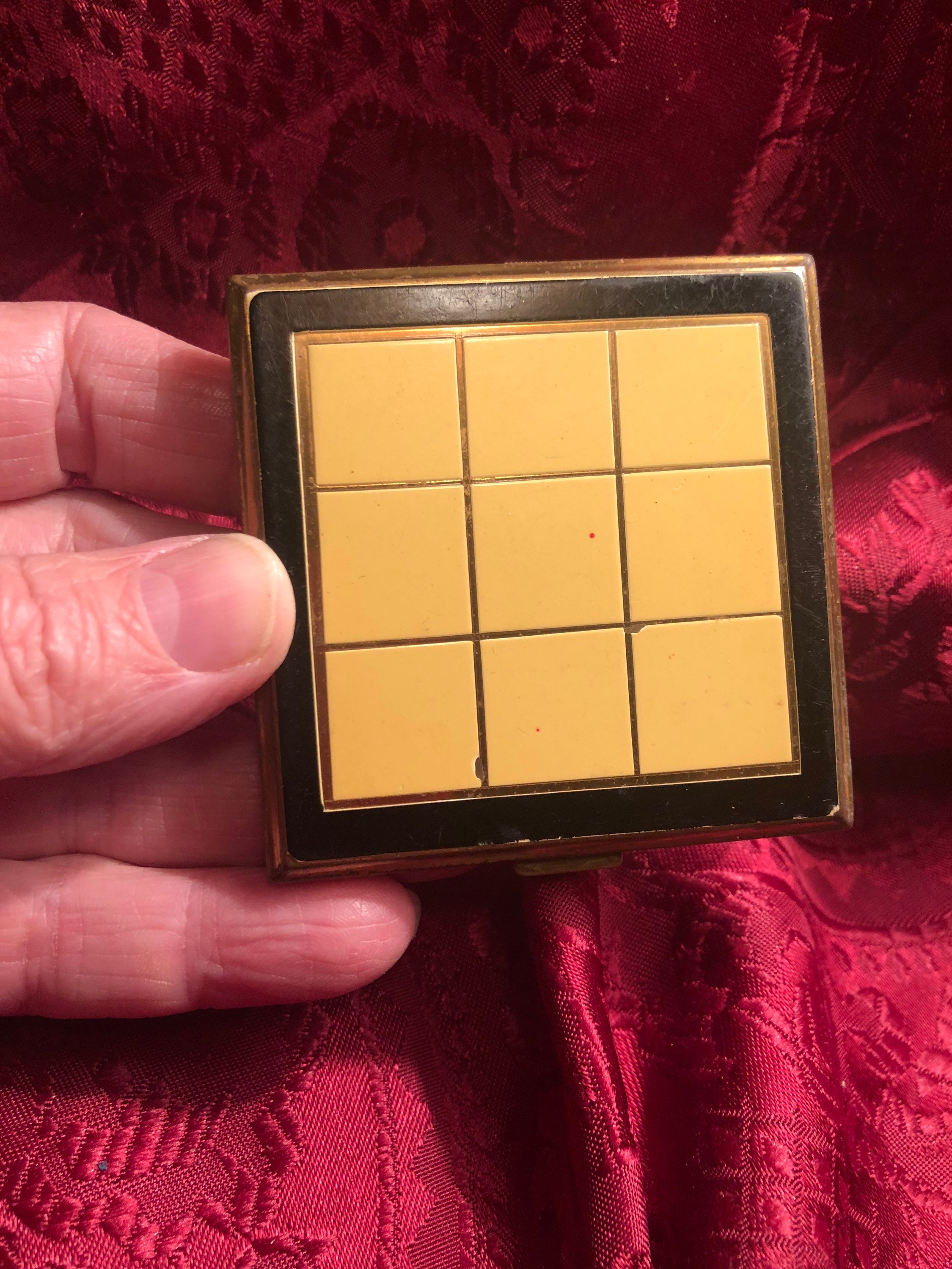 Art Deco Square Powder Compact, Elegant Black and Yellow