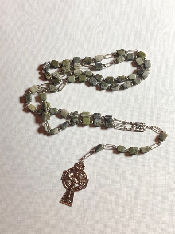 Contemporary Irish Rosary Beads in Silver Tone Cha