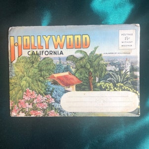 Hollywood, California, Vintage Tourist Colour Photograph Postal Booklet, Hollywood Blvd, Grauman&#39;s Chinese Theatre, UCLA, Collectable.