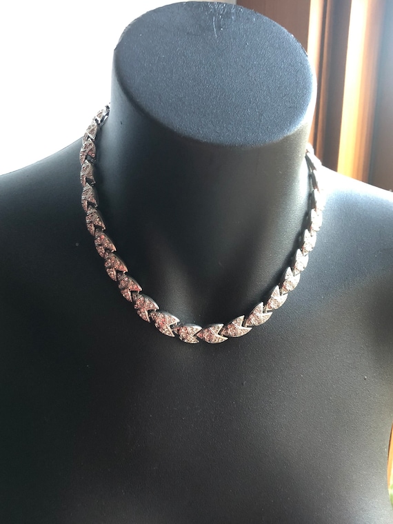 Vintage Diamante Choker Style Necklace, Silvertone
