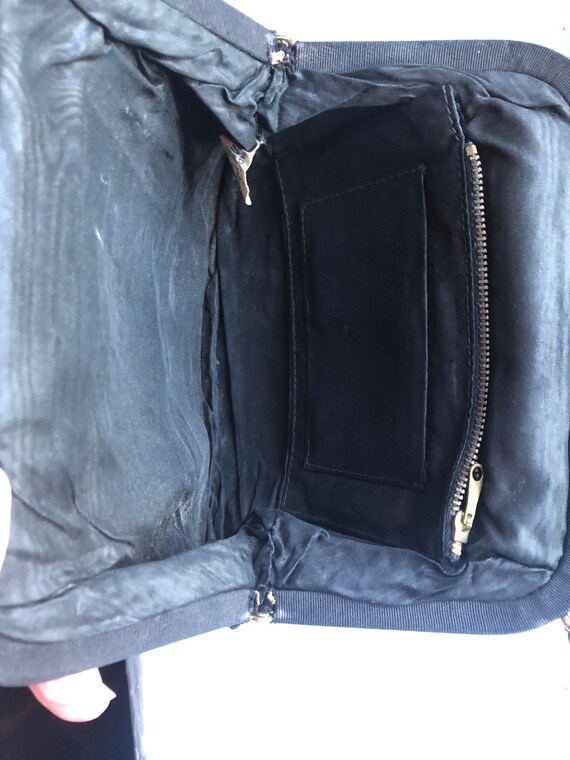 Vintage Black Fabric Handbag, 1940's, Made In New… - image 7