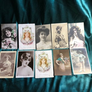 Ten Antique Picture Postcards, All Featuring Lovely Ladies, Turn Of The Century Fashion, 10 Genuine Cards, Rare History.
