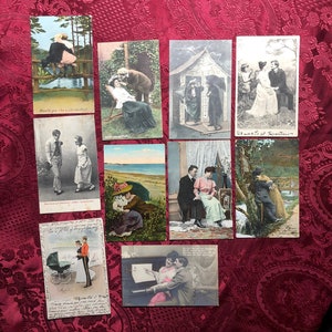 Antique Picture Postcards, 10 Genuine Old Postcards Featuring Romantic Couples, Victorian Courtship, Turn of the Century Romance.