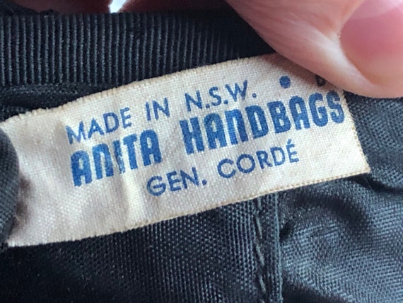Vintage Black Fabric Handbag, 1940's, Made In New… - image 8