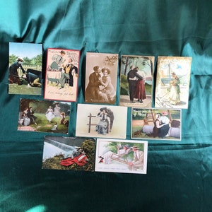 Antique Picture Postcards, 10 Genuine Old Picture Postcards Featuring Romantic Couples, Victorian Courtship, Turn of the Century Romance.
