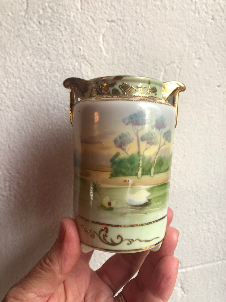Vintage Japanese Hand Painted Vase Stamped Nagoya SNB Etsy
