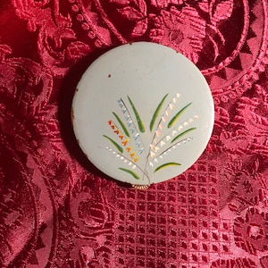 Vintage Powder Compact, Hand Painted Enamel Surface, 1940&#39;s, Made by Handley of England, Brass Case, Ladies Vanity Compact, Mirror.