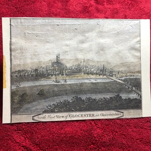 Antique View of Gloucester, England, Engraving on Paper, 1700’s.