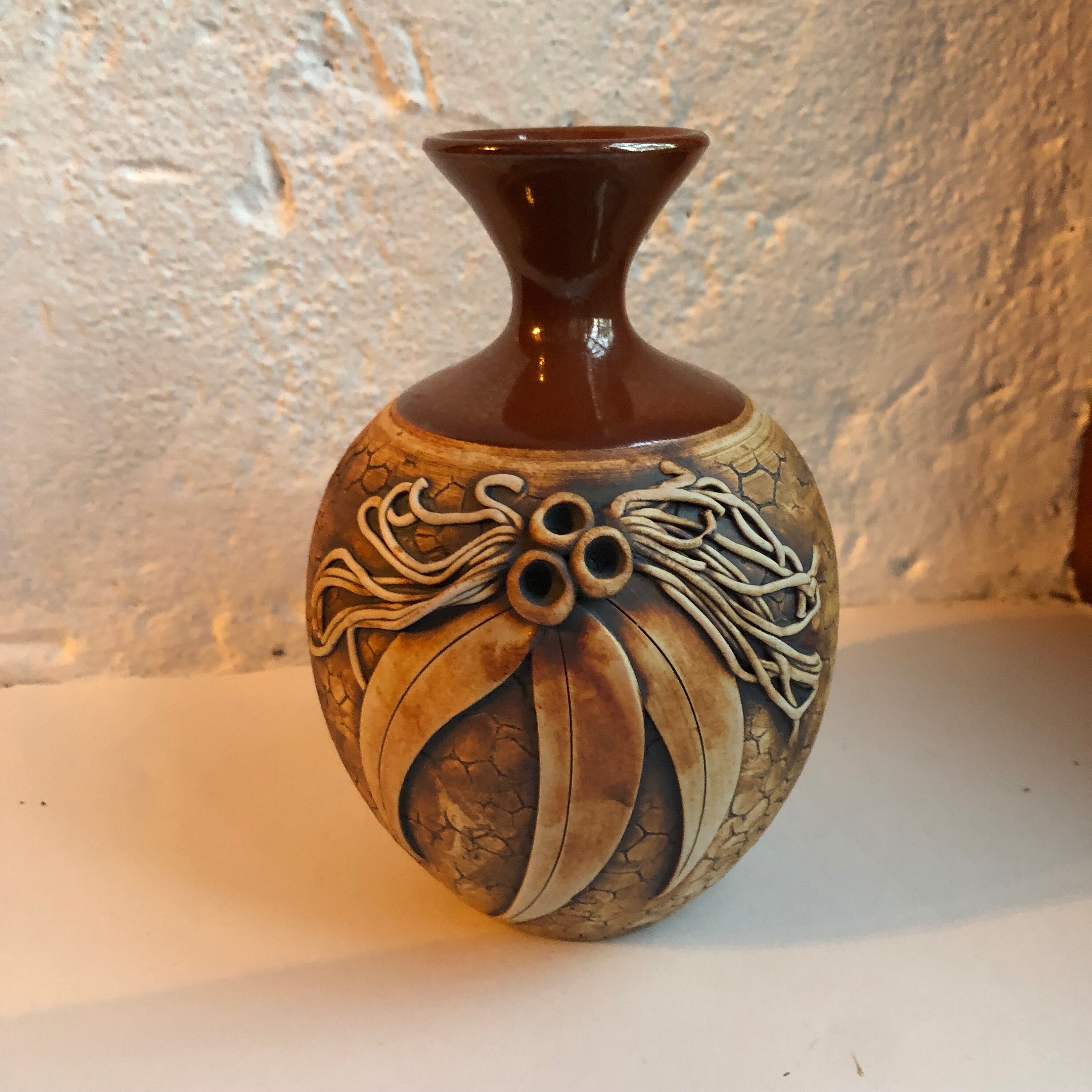 Wartook Pottery Vase, Australian Ceramics, Gum Leaf Design, Hand