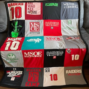 Queen size T-shirt blanket, memory blanket, Custom blanket, college memories, loved one blanket, keepsake blanket, t-shirts, sweatshirts