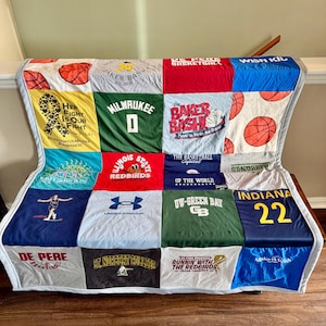 Memory T-shirt Quilt, Custom Blanket, Keepsake Quilt, Queen Size (56x70)