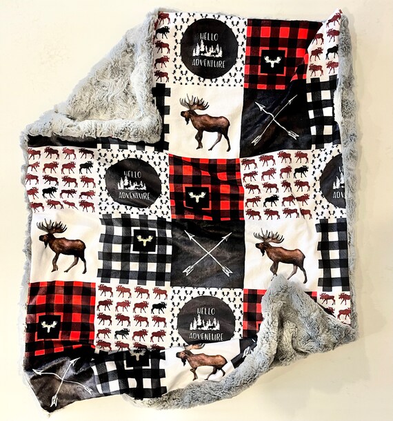 Buffalo Plaid Baby Blanket Rustic Baby Blanket Minky Baby Blanket Faux Fur Baby Blanket Baby Boy Blanket Red Black Rustic Moose Etsy