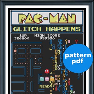 Pac-Man - Glitch Happens - Retro Arcade Game Cross Stitch - Modern, Classic, Video Game, Kill Screen, Level 256