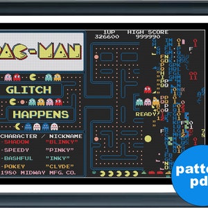 Pac-Man - Glitch Happens - The Director&#39;s Cut - Retro Arcade Game Cross Stitch - Modern, Classic, Video Game, Kill Screen, Level 256