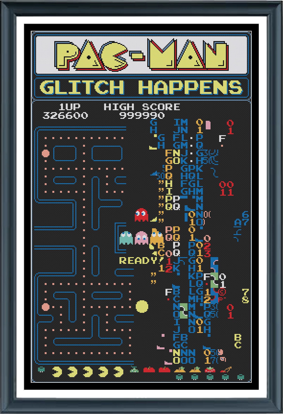 PAC-MAN柄の軽量リック。 Pac-man - Glitch Happens - Retro Arcade Game Cross Stitch - Modern