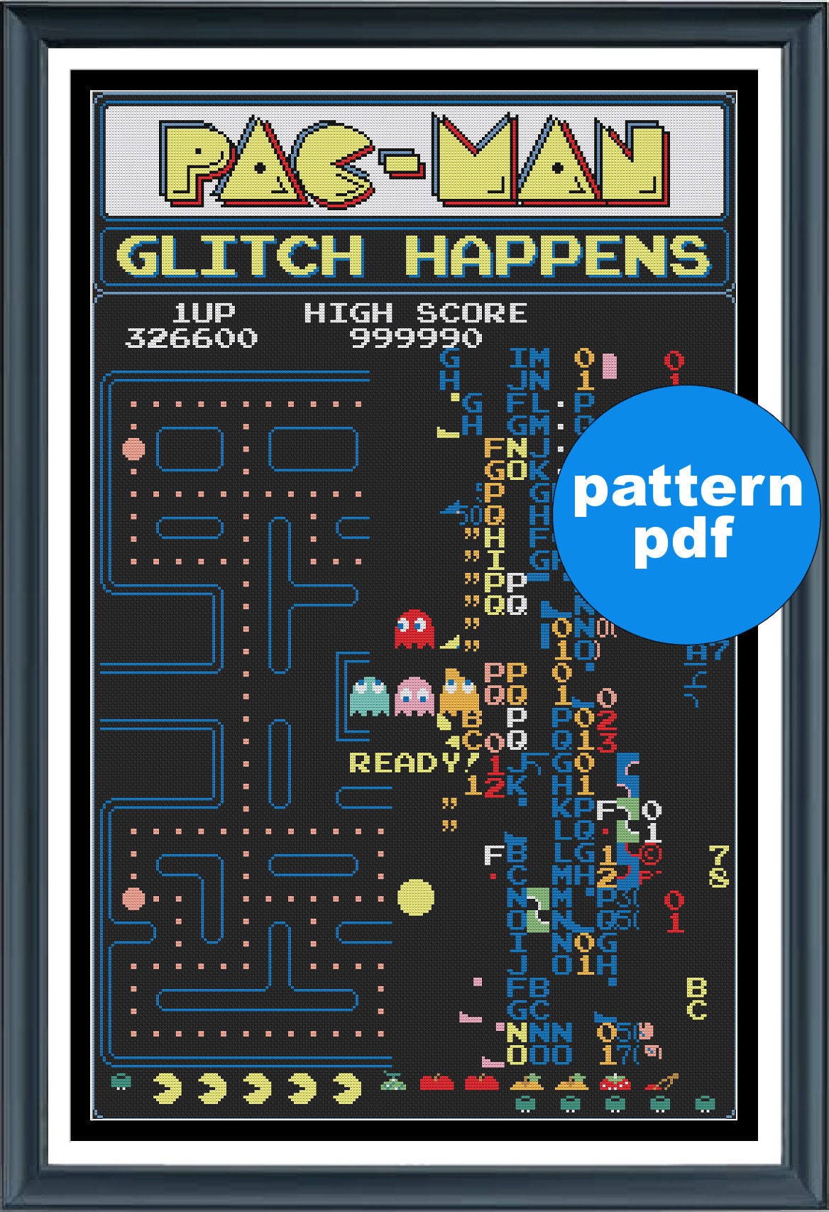Pac-man - Glitch Happens - Retro Arcade Game Cross Stitch
