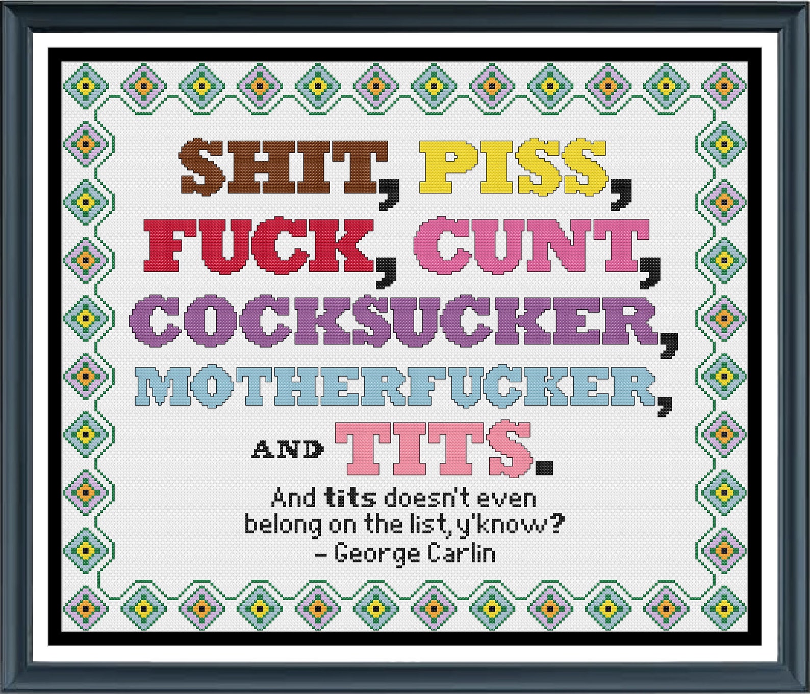 Seven Words You Can Never Say on Television Comedy Cross Stitch Pattern