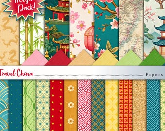 China Travel Digital Scrapbook, Printable Papers, Pattern Papers