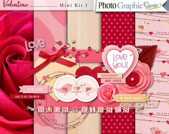 Valentine digital scrapbook mini kit, valentine scrapbook elements, valentine scrapbook papers.